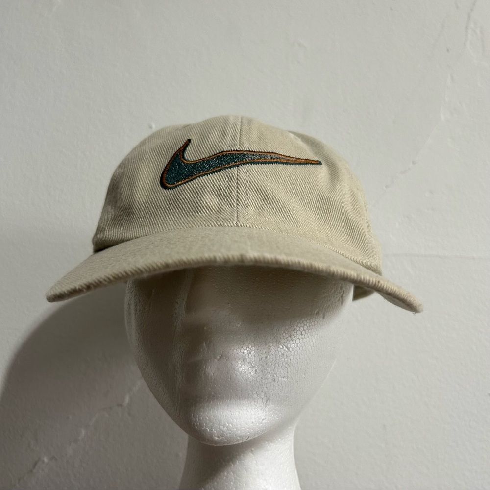 Vintage Nike 90s Swoosh Green Gold Logo Baseball Cap Hat Trucker Retro Dad - Picture 5 of 12